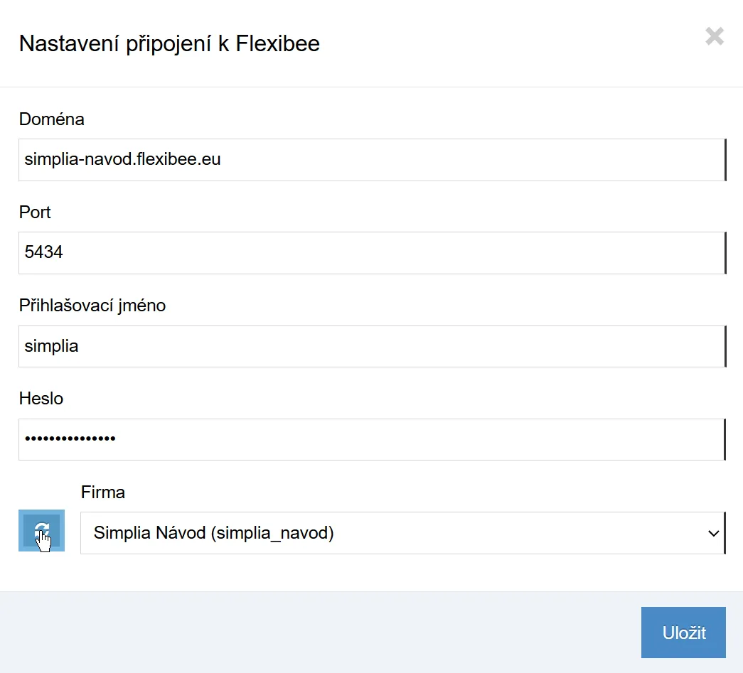 Údaje REST API uživatele v nastavení propojení