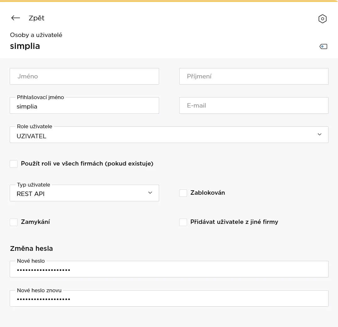 Založení REST API uživatele