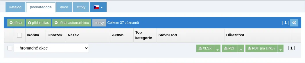 Tlačítko pro přidání automatické kategorie