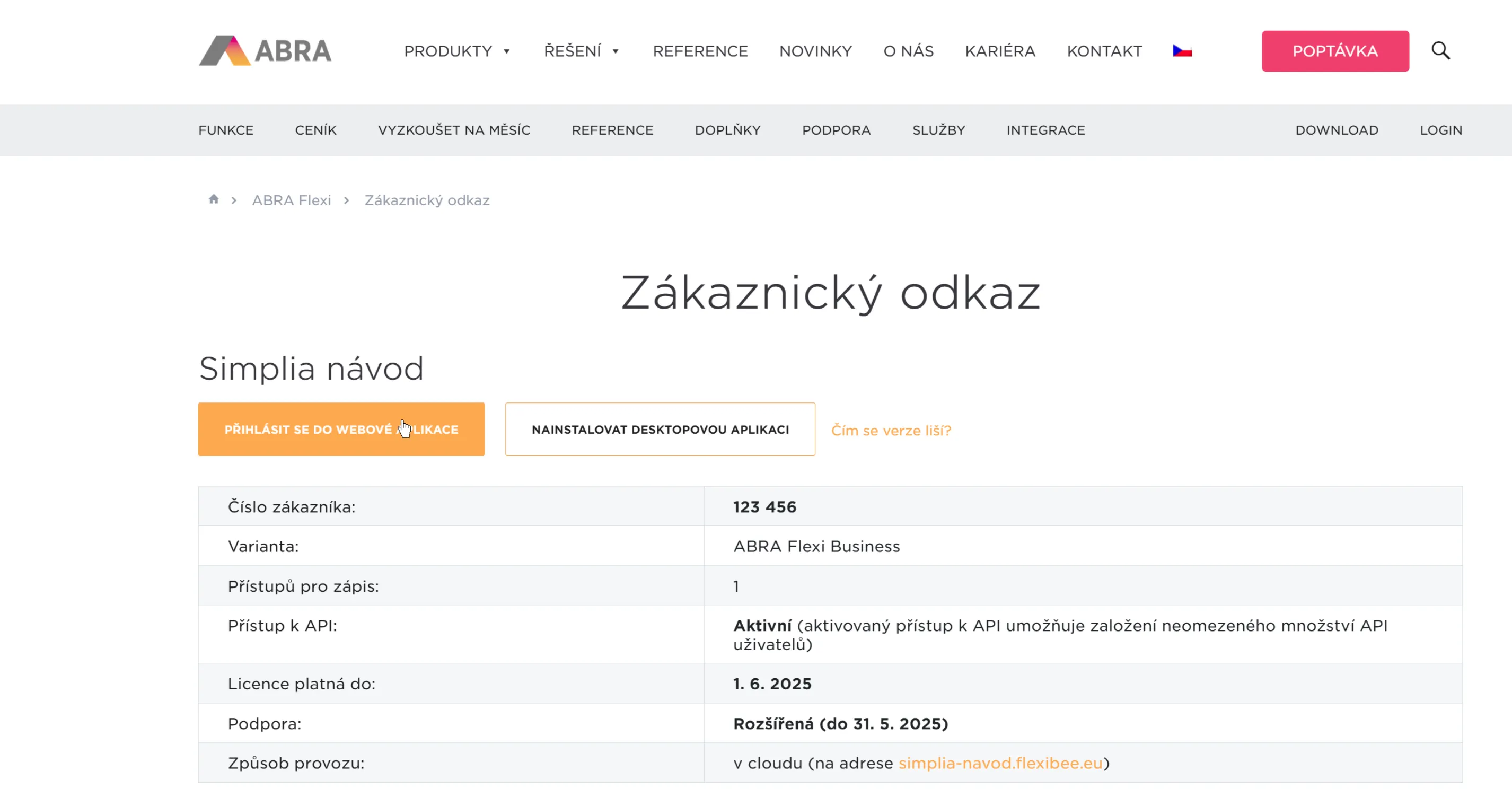 Přihlášení do webové aplikace ABRA Flexi