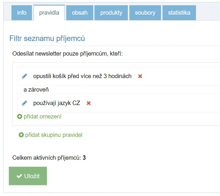Vzhled nastavených pravidel
