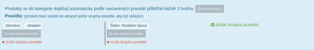 Automatická kategorie se dvěma skupinami pravidel