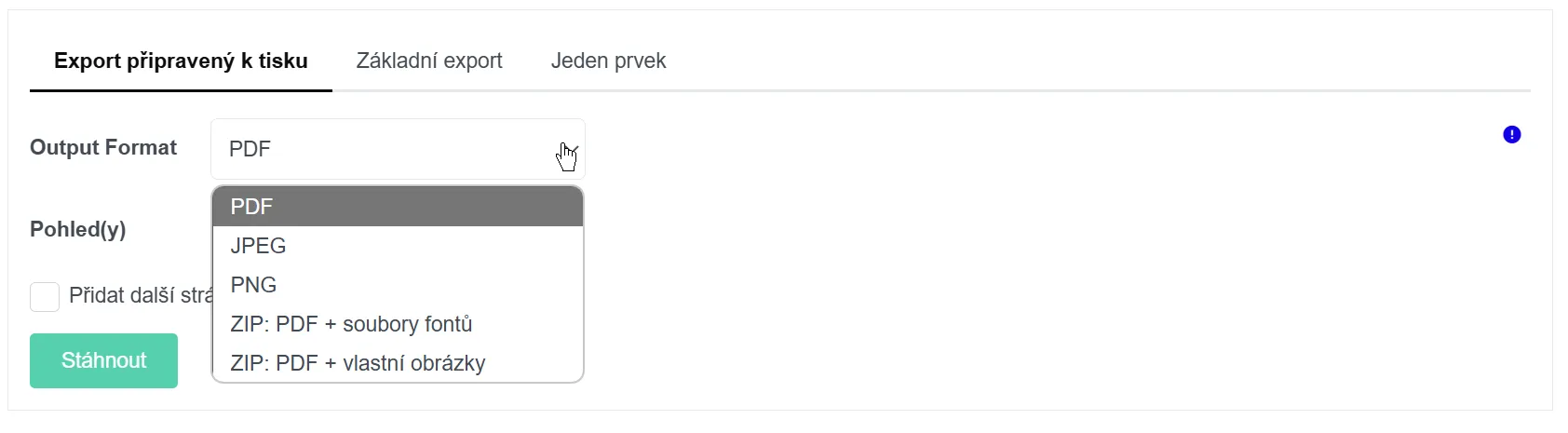Nastavení formátu exportu tiskových dat