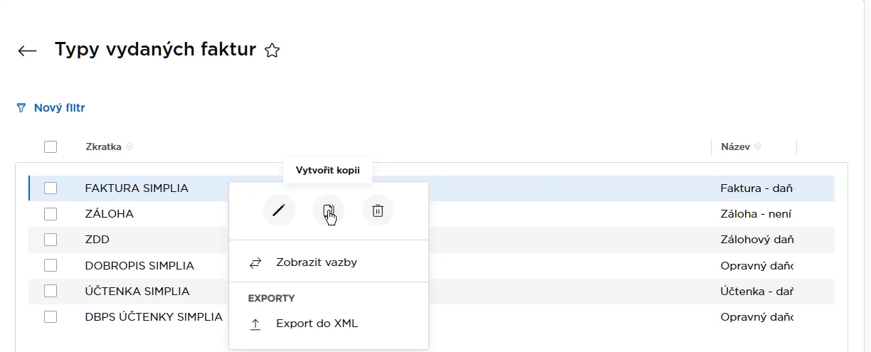 Vytvoření kopie typu faktury pro účtenku v ABRA Flexi