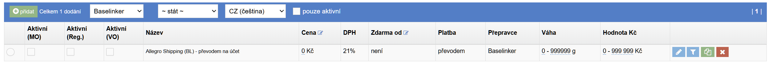 nastaveni dodani baselinker